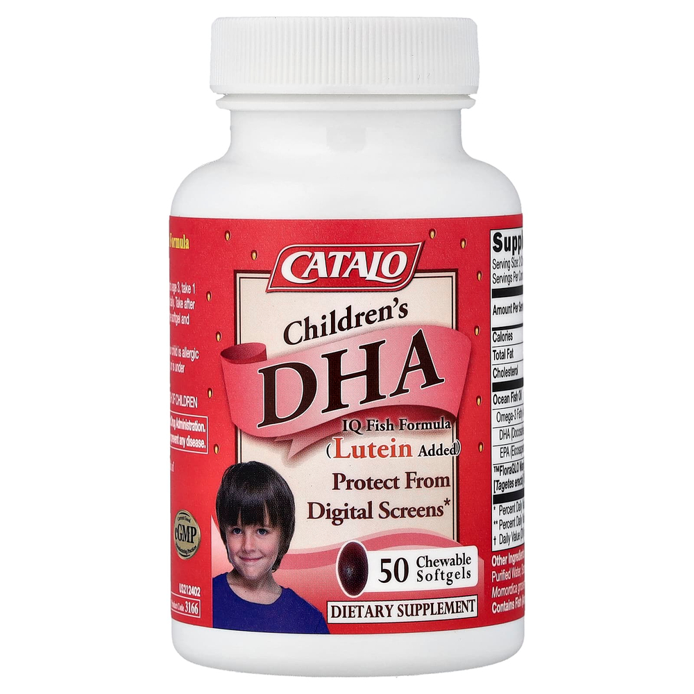CATALO, Рыбная формула с ДГК, IQ, для детей, с добавлением лютеина, клубника, 50 жевательных капсул