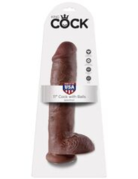 Коричневый фаллоимитатор-гигант на присоске 11  Cock with Balls - 28 см.