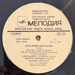 Виниловая пластинка Владимир Высоцкий — Песни (Мелодия) LP