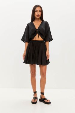 Юбка мини из хлопка stone wash черного цвета