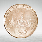 Italy 500 Lire 1958 R "Christopher Columbus Ships", XF