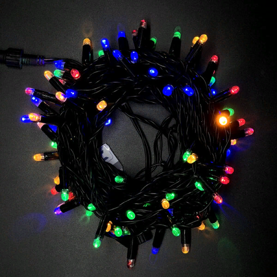 Светодиодная гирлянда с колпачком 100 разноцветных LED ламп 10 м., 24В., черный провод ПВХ, IP65, LTC (PST100CAP-11-1M)