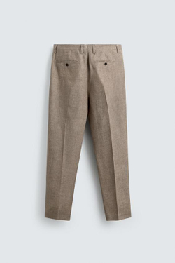 ZARA БРЮКИ КЛАССИЧЕСКОГО КРОЯ ИЗ 100% ЛЬНА, ПЕСОЧНЫЙ МЕЛАНЖ