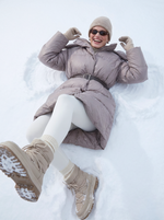 MIDI пуховик с объемным капюшоном, Beige Pink🐨🐨🐨