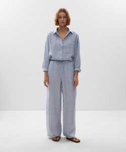 Oysho Рубашка свободного кроя из 100% льна, голубой