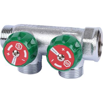 Коллектор регулирующий хром (дизайн FAR)  3/4", 2 отвода евроконус 3/4"