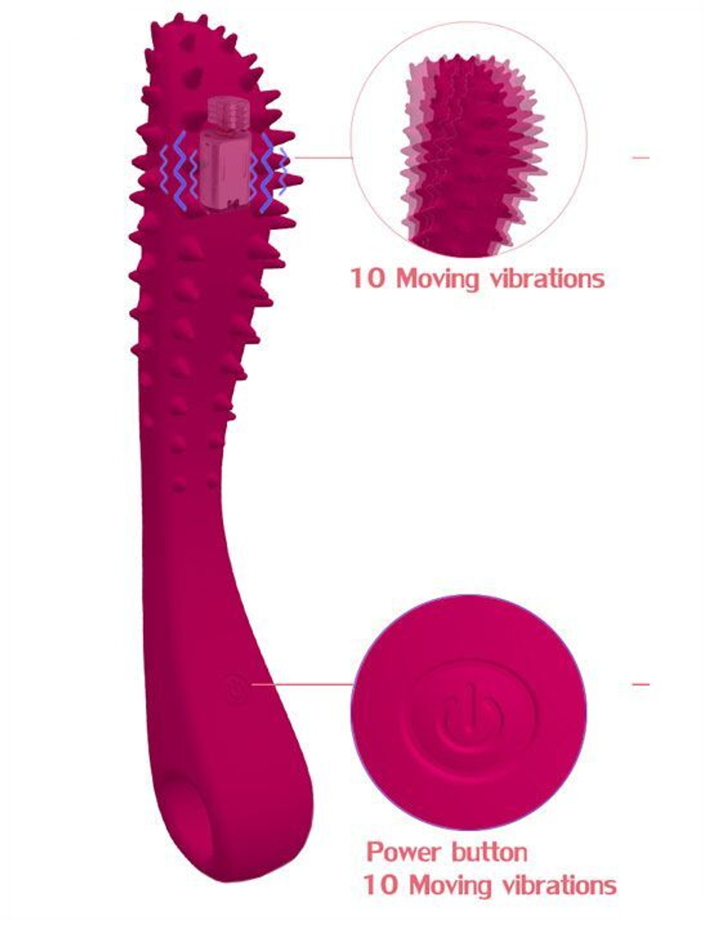 Малиновый вибратор Temptation Wand с шипиками - 22 см. (Цвет: малиновый)