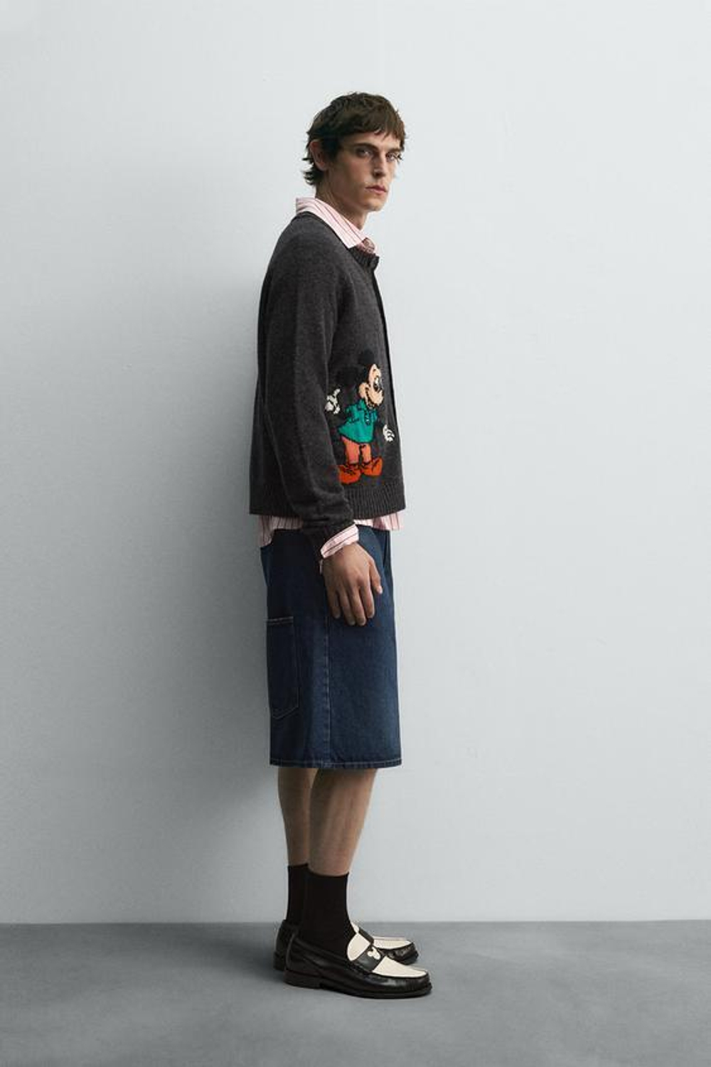 ZARA HARRY LAMBERT X DISNEY ШЕРСТЯНОЙ КАРДИГАН MICKEY MOUSE, УГОЛЬНЫЙ