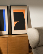 Zernu Абстрактная картина на оранжево-чёрном льняном холсте, 42 x 65 см