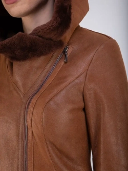 Дубленка женская натуральная длинная с капюшоном Турция