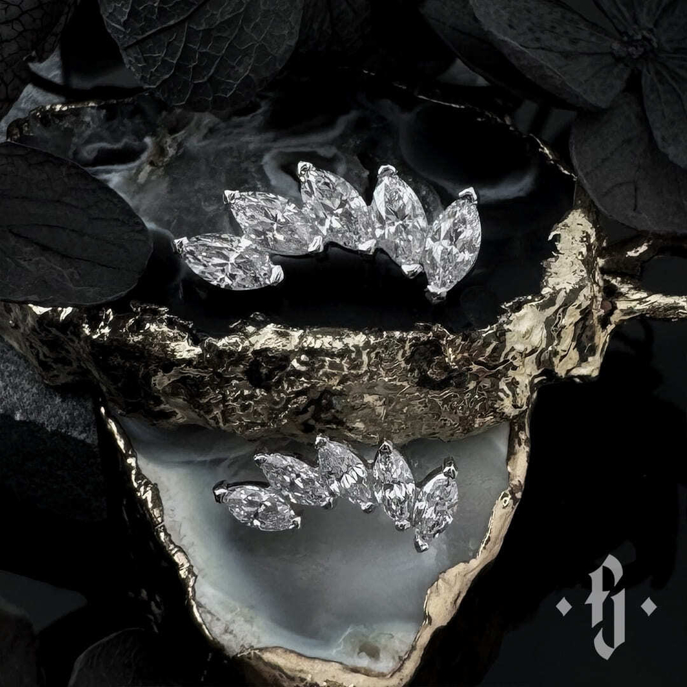 Кластер "Curv Marquise" - Белое золото - White CZ