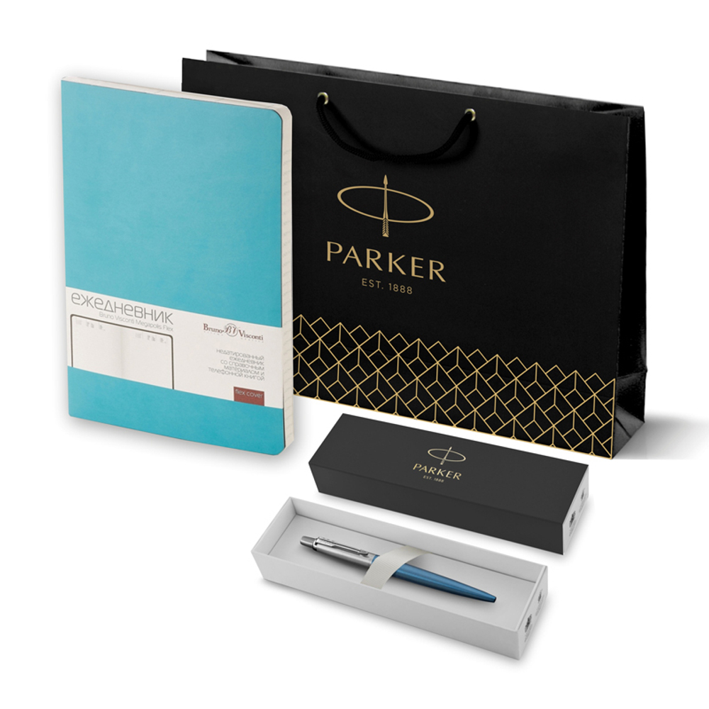 Подарочный набор: Шариковая ручка Parker Jotter + ежедневник, бирюзовый