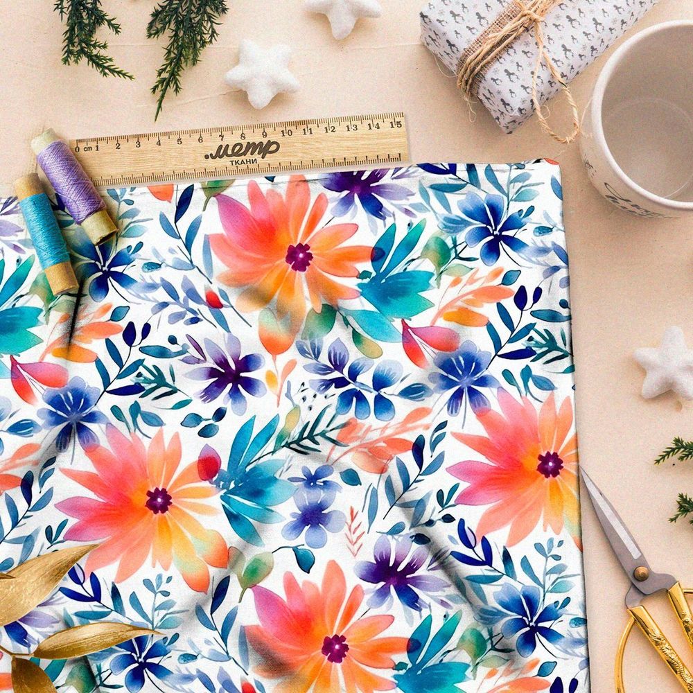 Ткань премиум шелк искусственный Армани мелодия полевых цветов