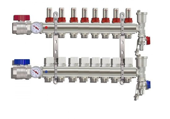 Коллектор для тёплого пола с расходомерами Tim на 8 выходов из латуни