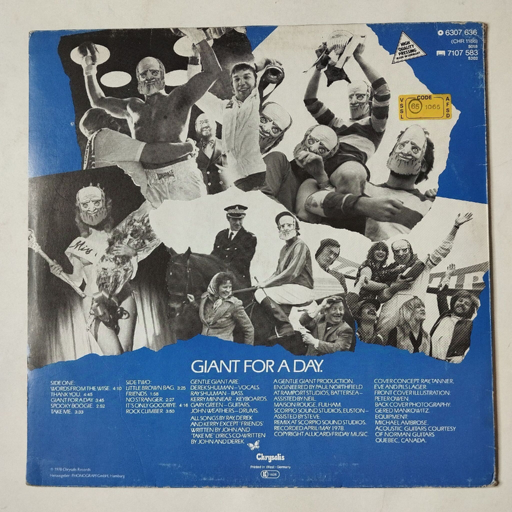 Винтажная виниловая пластинка LP Gentle Giant Giant For A Day (Germany 1978)