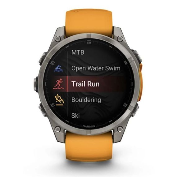 Garmin Fenix 8 51 мм AMOLED Sapphire – титановый корпус, оранжевый ремешок