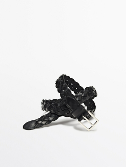 Massimo Dutti Сетчатый кожаный ремень -limited edition, черный