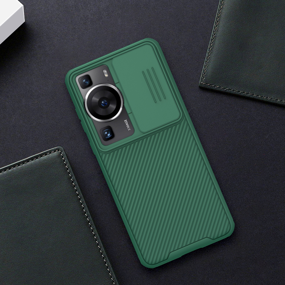 Чехол усиленный зеленого цвета на Huawei P60 и P60 Pro от Nillkin, серия CamShield Pro, сдвижная шторка для защиты камеры