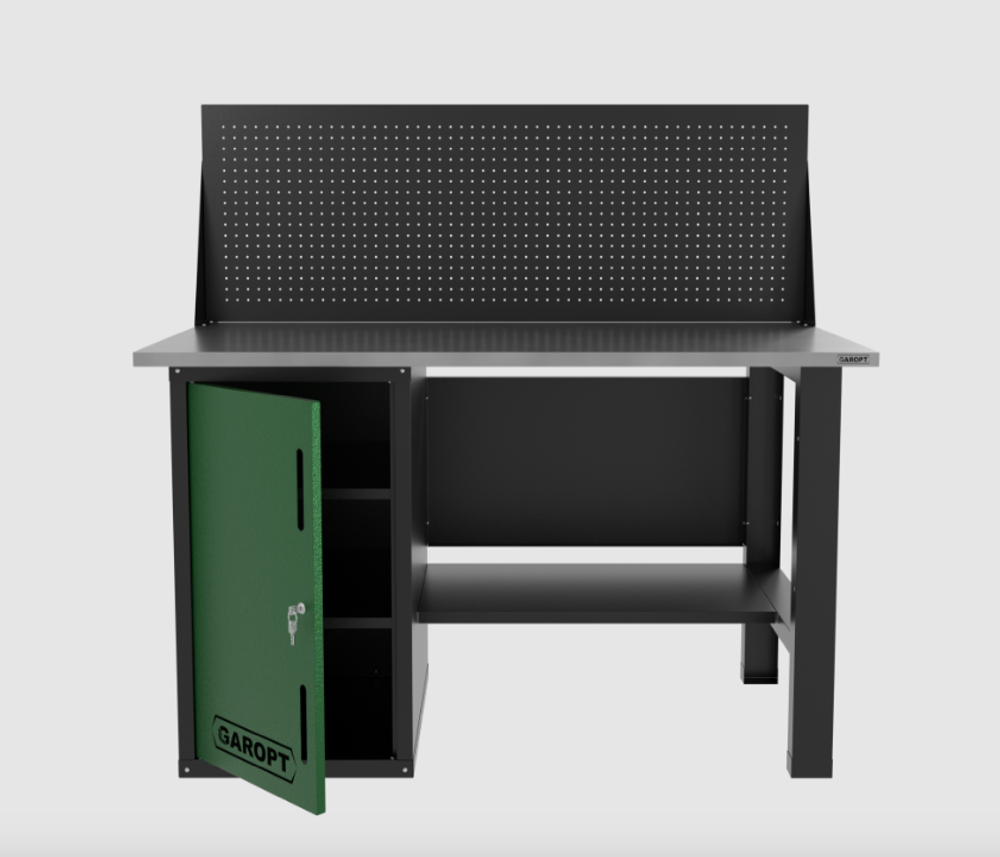 Верстак однотумбовый с экраном 1400*700 GAROPT зеленый, GT1400STDPP.green