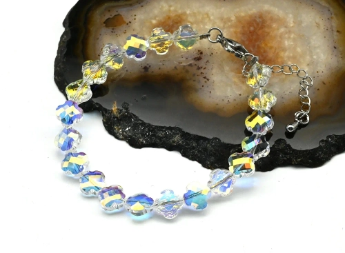 Браслет из циркона клевер 8мм, цв. хрусталь хамелеон, 18см