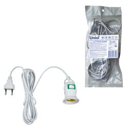 DLC-P-T50B-E27 2M WHITE Патрон подвесной с выключателем и штепсельной вилкой. 200см. Цоколь Е27. Белый. TM Uniel