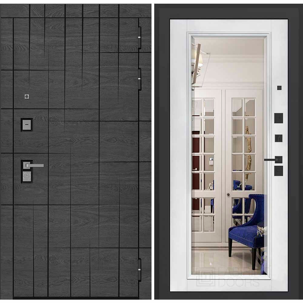 Дверь Входная Бункер BN-09 Зеркало Белый софт, фацет с багетом 16мм