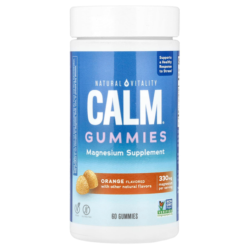 Natural Vitality, CALM®, жевательные мармеладки с магнием, апельсин, 60 жевательных мармеладок (82,5 мг в 1 жевательной мармеладке)