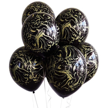 Шары "Чёрные с принтом - золотой мрамор"