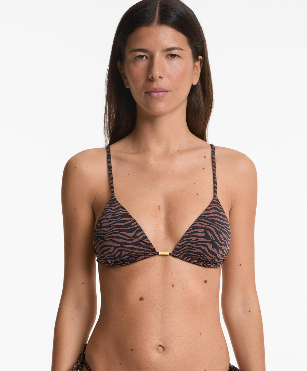 OYSHO Жаккардовый треугольный топ бикини, черный