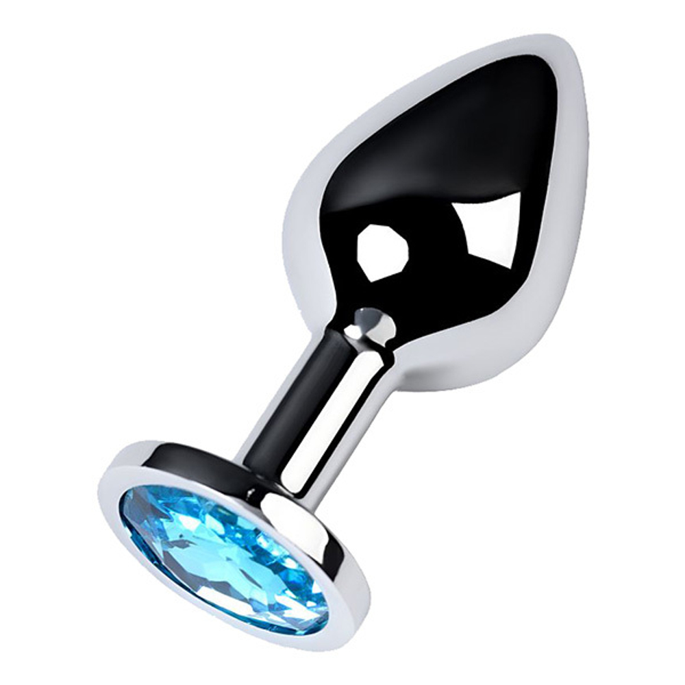 Серебристая коническая анальная пробка 8см с голубым кристаллом ToyFa Metal 717002-14