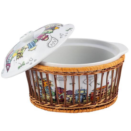 Кастрюля керамическая 1,8 л. с крышкой Kamille KM-6301 (24х21х12 см) в ротанговой корзинке