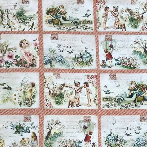 ВИНТАЖНЫЕ ОТКРЫТКИ, Купон 58/110 см - 100% хлопок