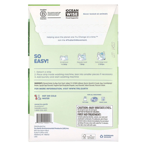 Tru Earth, Eco-Strips®, ультраконцентрированное средство для стирки, без отдушек, 32 полоски