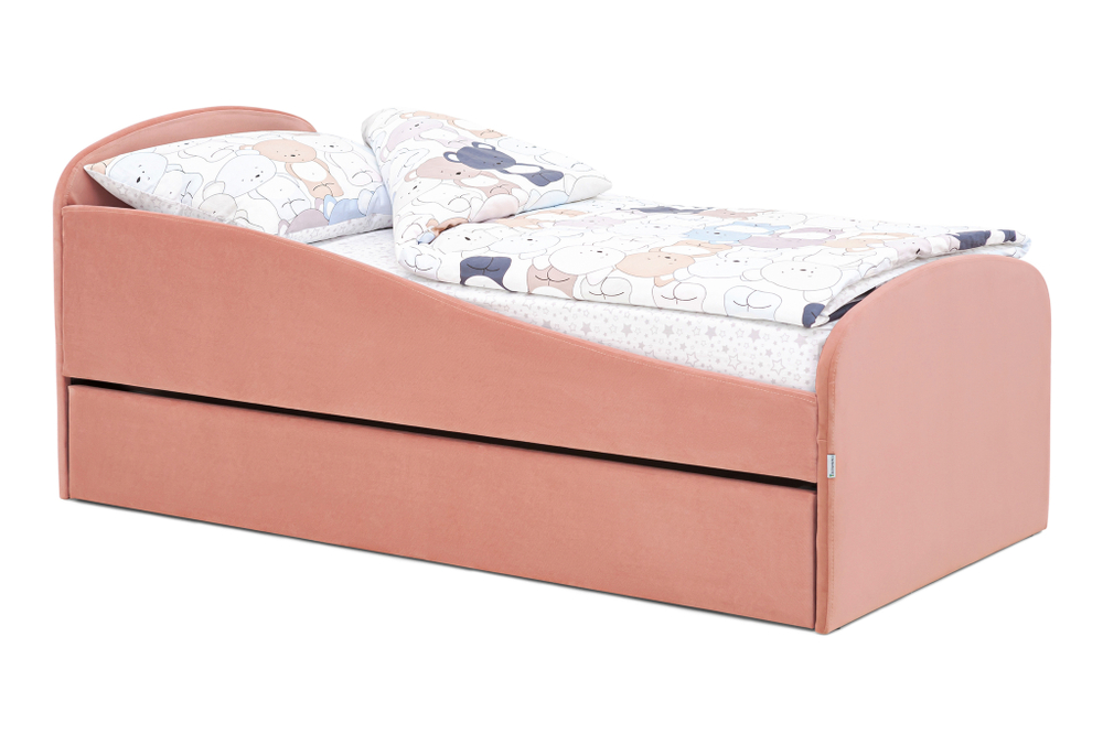 Детская мягкая кровать с ящиком Бельмарко Letmo пудровый велюр