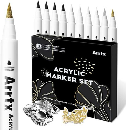 Arrtx акриловые маркеры, 10 шт, blanc-Noir-Or-Argent