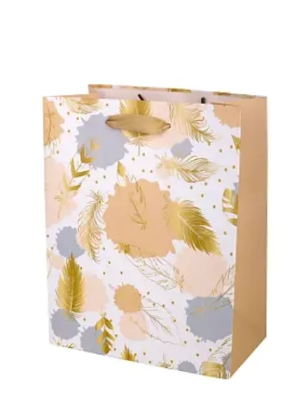 Пакет бумажный "Золотые перья" 23х18х10см золотой