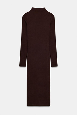 ZARA ПЛАТЬЕ МИДИ В РУБЧИК, КОРИЧНЕВЫЙ