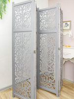 Ширма деревянная резная "Узоры", 4 створки, серая состаренная 1800*2000 мм
