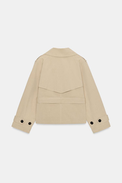 ZARA КОРОТКИЙ ТРЕНЧ С ПОГОНАМИ И ПОЯСОМ, СВЕТЛЫЙ ЖЕЛТО-КОРИЧНЕВЫЙ