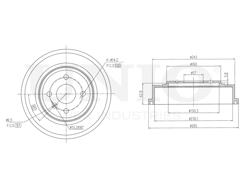 Барабан тормозной задний UNIO BRD-10044