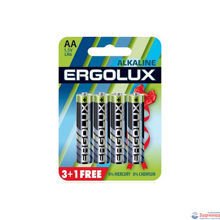Батарейки АА 3 шт.+ 1 шт. (пальч.) Ergolux Alkaline 3+1 LR6 1,5V щелочная