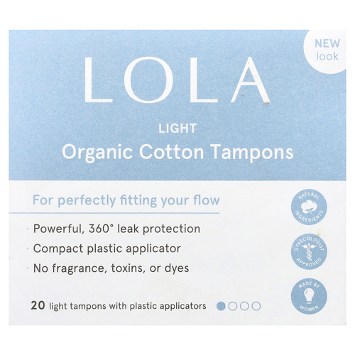 Lola, тампоны из органического хлопка с пластиковыми аппликаторами, легкие, 20 штук