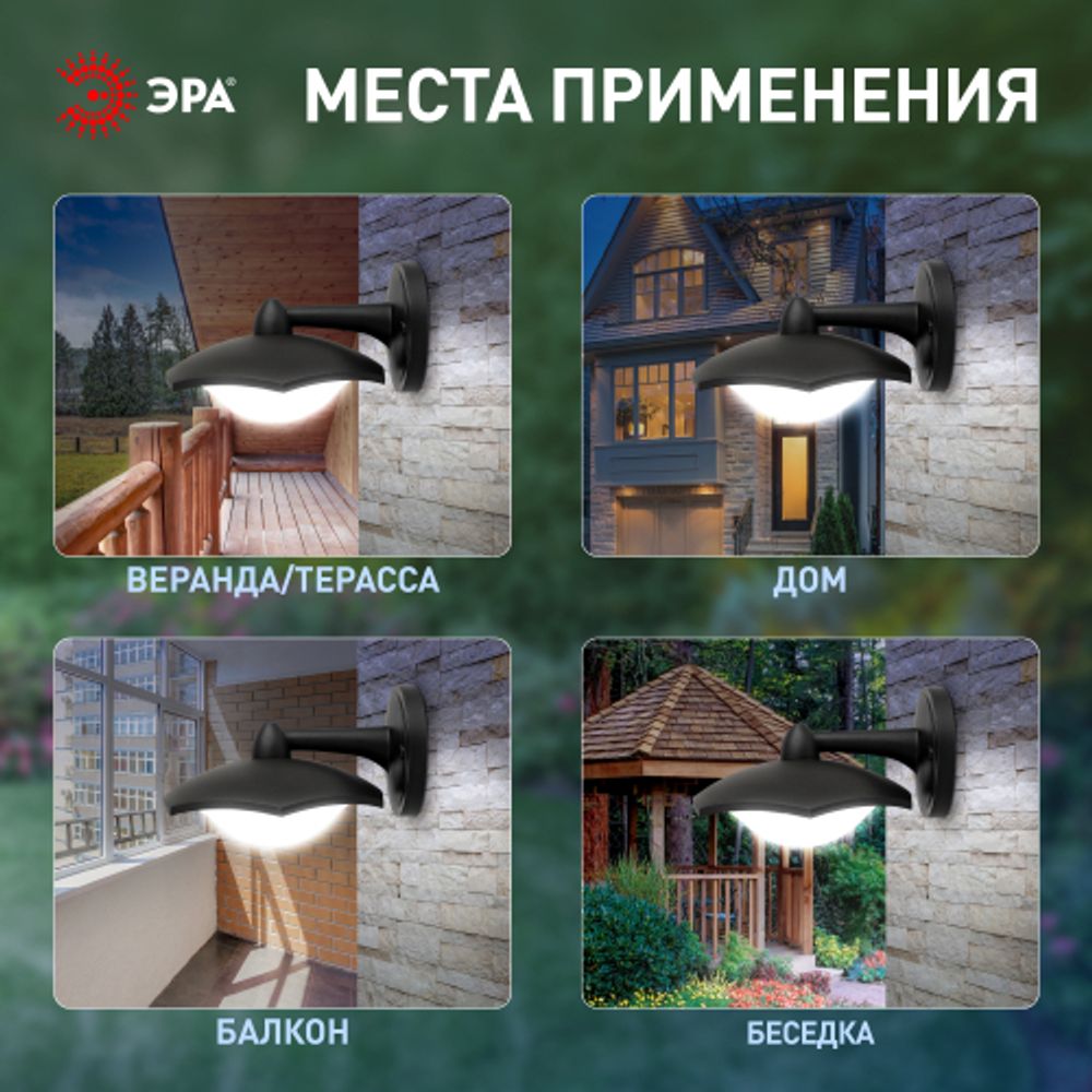 Садово-парковый светильник ЭРА ДБУ 07-8-007 Дели 5 черный 6 гранный настенный IP44 светодиодный 8Вт 6500K