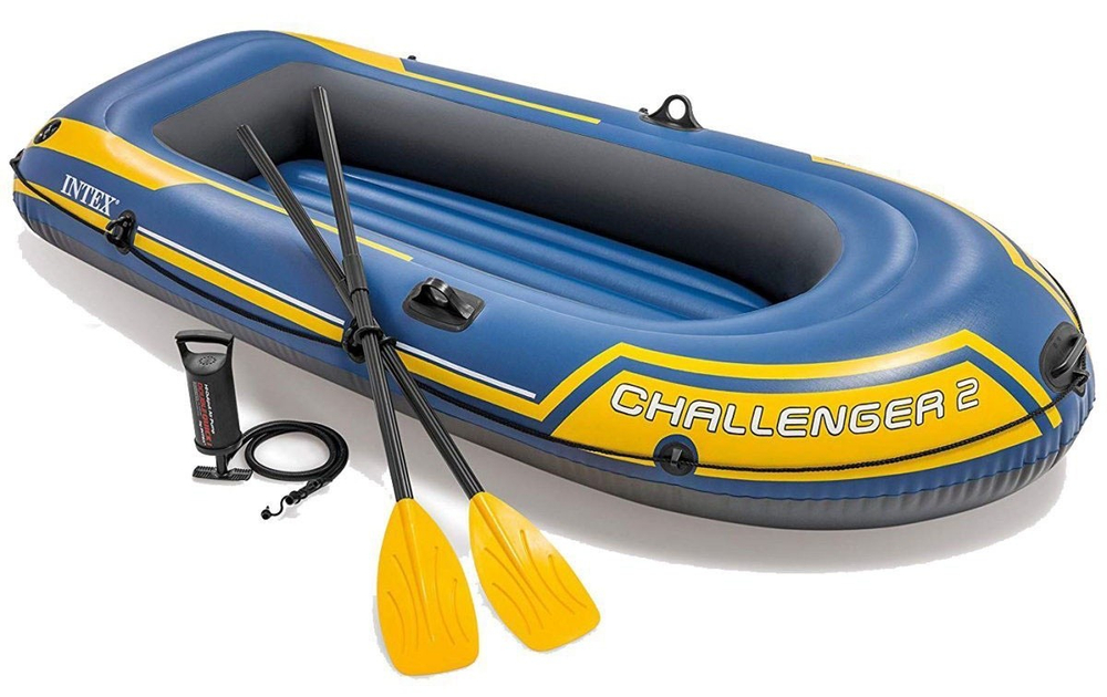 Двухместная надувная лодка Challenger 2 Set Intex, до 200 кг.