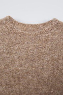 ZARA ТРИКОТАЖНОЕ ПЛАТЬЕ С КОРОТКИМИ РУКАВАМИ, ПЕСОЧНЫЙ