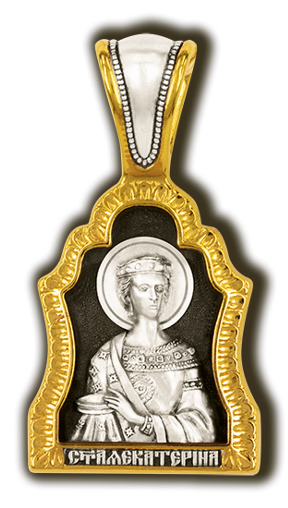 Святая Екатерина. Нательная икона из серебра 925* с позолотой.