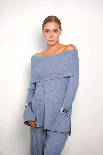 Anna джемпер с отворотом в голубом