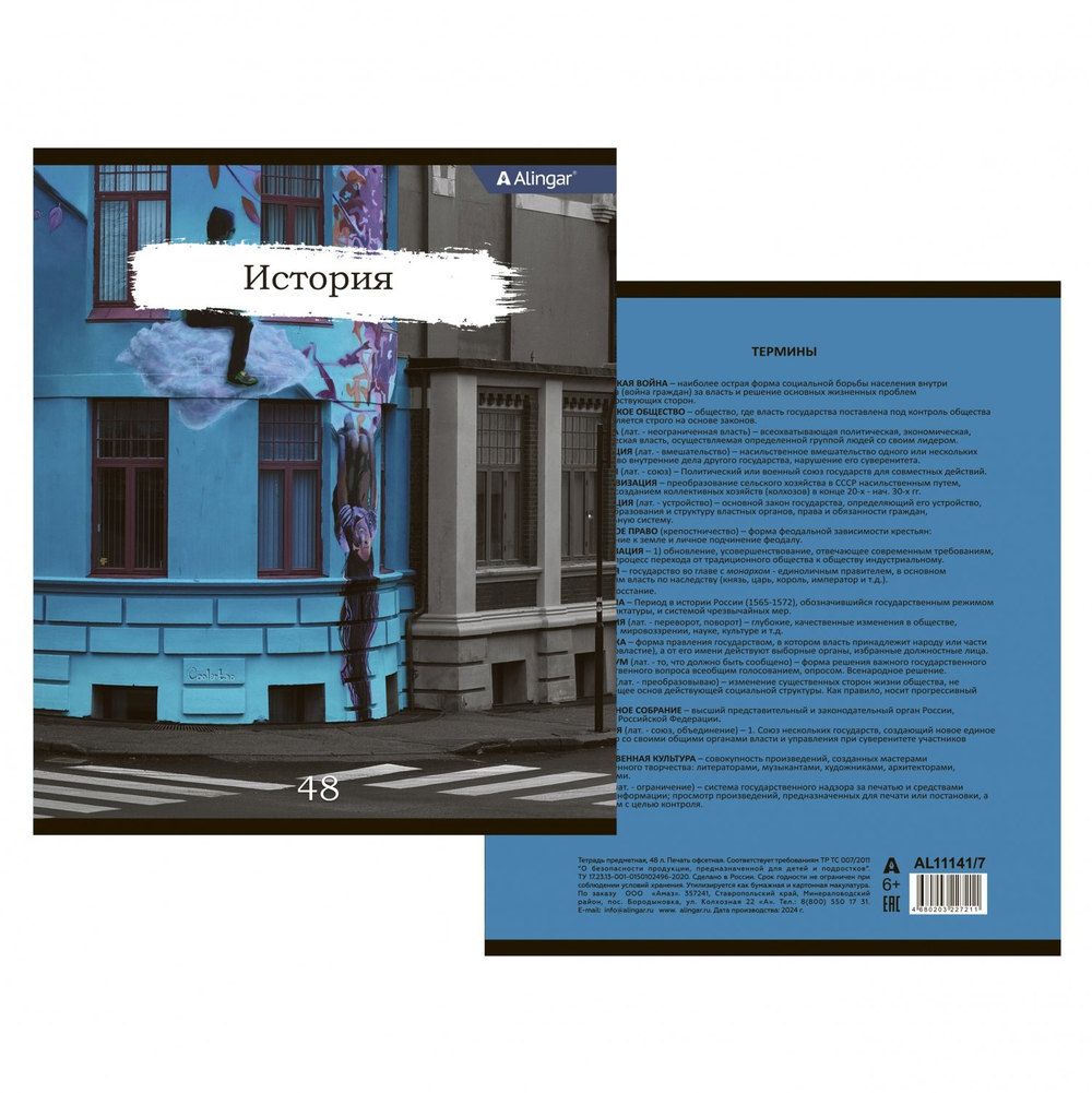 Комплект предметных тетрадей А5 48л.,10 предм., со справочным материалом, скрепка, мелованный картон(стандарт), блок офсет, Alingar "Город контрастов"
