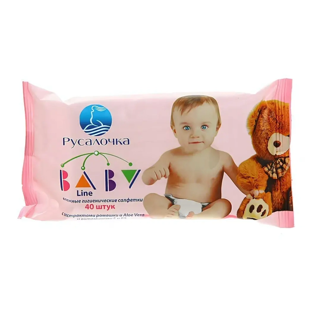 Салфетки влажные РУСАЛОЧКА детские ромашка/алоэ 40шт