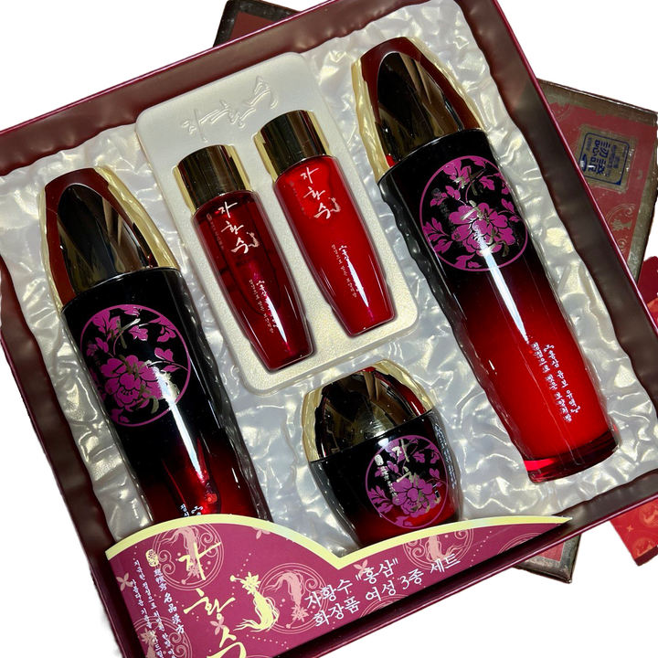 Набор для ухода за лицом Ja Hwang Su Red Ginseng Skin Care 3 Set с экстрактом красного женьшеня (тонер, эмульсия, крем)